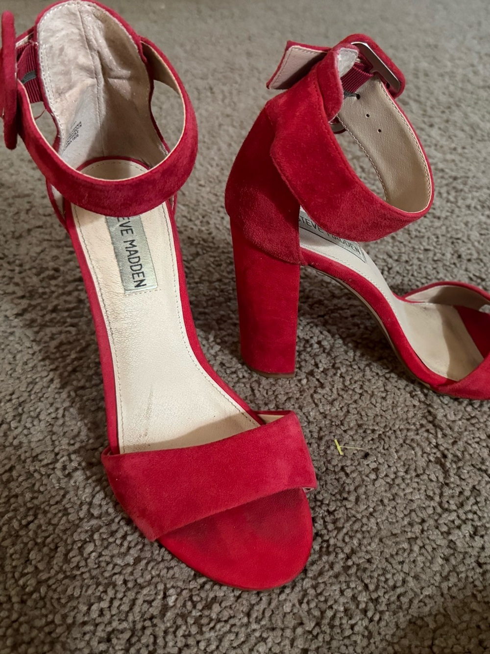 Steve Madden Red Suede Block Heel Ankle Strap Sandals